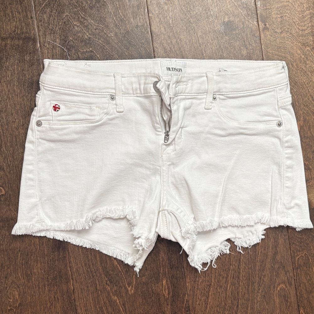 Hudson Jeans White Frayed Hem Shorts